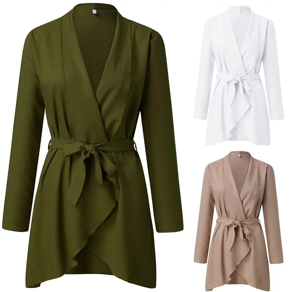 Женский Длинный тренчкот с поясом повседневное однотонное Элегантное длинное