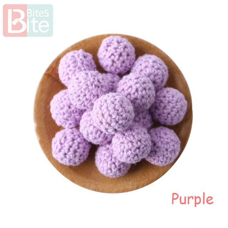 Purple Кусачки 20шт 20 мм деревянное вязание крючком детский Прорезыватель вязаные бусины пустые DIY цепочка для прорезывания зубов подарки Детские товары Bpa бесплатно - Цвет: Purple