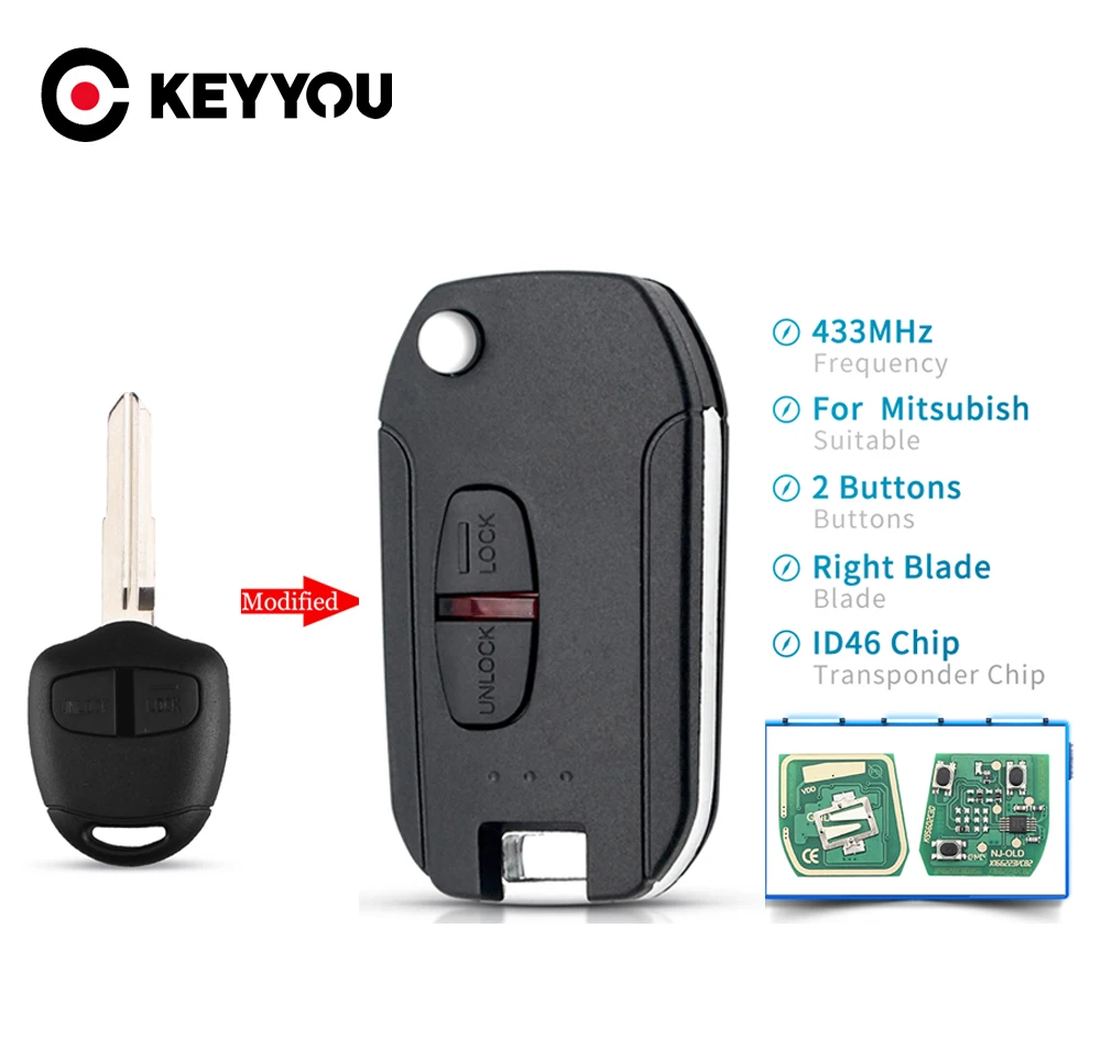 

KEYYOU 2/3 Buttons 433 MHz ID46 Chip MIT11 MIT8 Uncut Blade Remote Car Key Fit For Mitsubishi Outlander Lancer EVO Colt Mirage