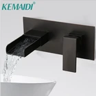 Матовый черный смеситель KEMAIDI для ванны, кран Водопад для раковины, твердая латунь, настенное крепление, для умывальника