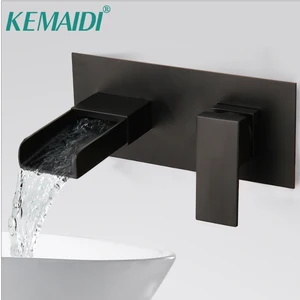 Матовый черный смеситель KEMAIDI для ванны, кран Водопад для раковины, твердая латунь, настенное крепление, для умывальника