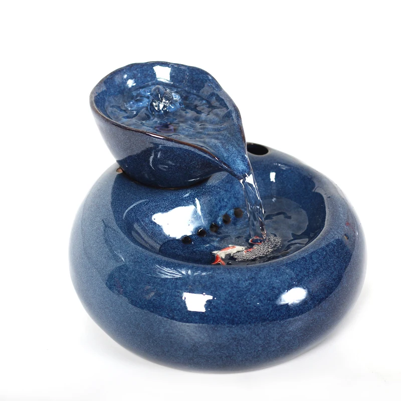 

110V / 220V Modern Water Fountain Ceramic Small Crafts Humidifier Home Ornament Feng Shui Decoration Lucky Fountain Souvenir