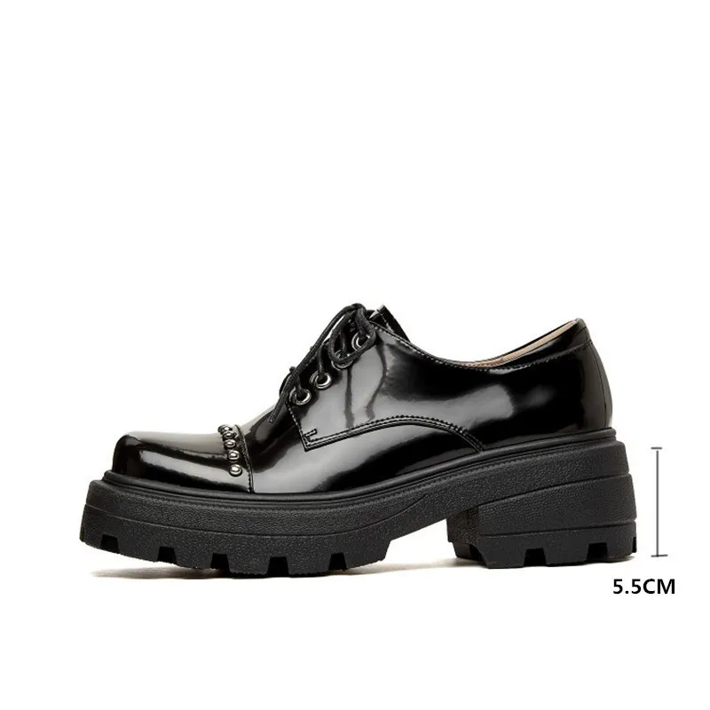 Туфли-оксфорды PXELENA из натуральной кожи с заклепками на шнуровке квадратным