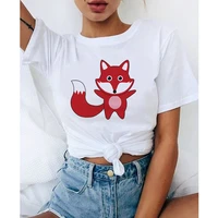 graphic tees tops lovely cartoon fox tshirts women funny t shirt white tops casual short camisetas mujer_t shirt