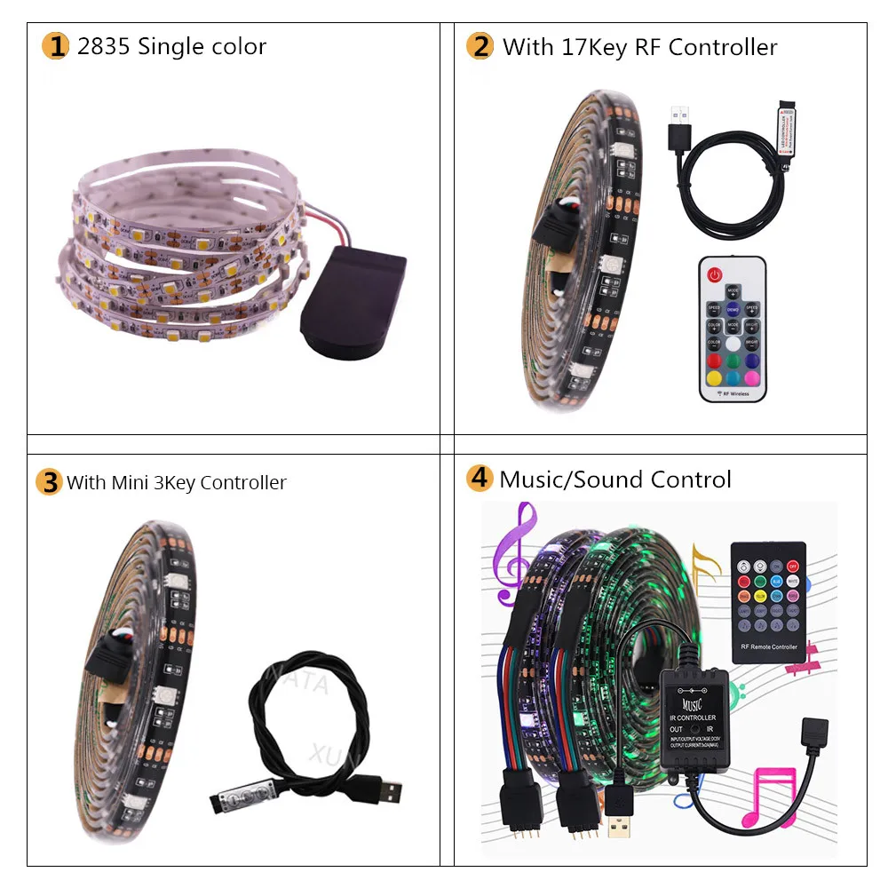 Светодиодная лента USB 5050 RGB с музыкальным звуковым управлением для ТВ настольного
