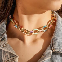 hip hop lock pendant collar necklace for women vintage gold multi color punk boho thick chain necklaces femme party jewelry