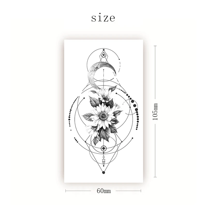 

Geometric Circle Line Temporary Tattoos Sticker Sunflower Moon Black Small Size Tattoo Body Art Neck Wrist Fake Tatoos Women Men