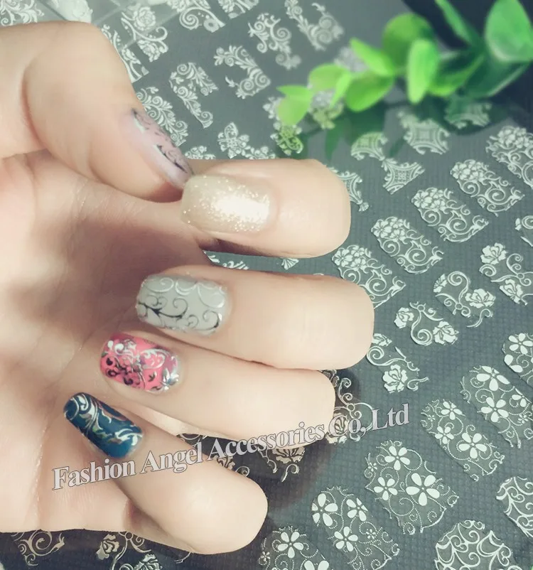 Новое поступление серебряных стикеры 3D на ногти Nail art наклеек, 108 шт/лист стильный металлический смешанный дизайн ногтей типсы аксессуары инструмент для украшения