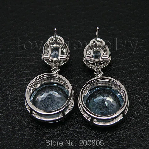 21.72Ct, натуральный бриллиант, голубой топаз, серьги, 14 к, белое золото, для свадьбы, ER002