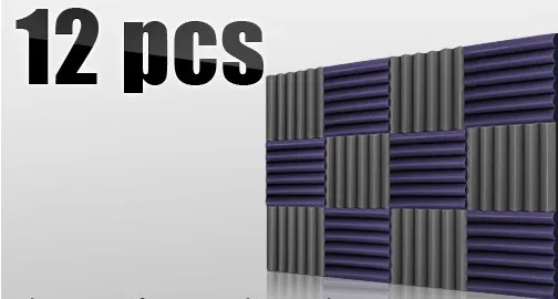 Новые 12 штук 30x30x5 см Клин Акустическая Звукоизоляция студия пены плитки черный/фиолетовый