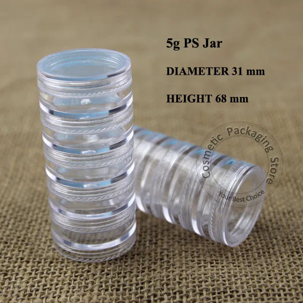 10 шт./лот высокое качество 5*5 г пс крем многоразовый контейнер 1/6OZ бутылка fcial для крема, контейнер для косметики стекируемые путешествия горшок