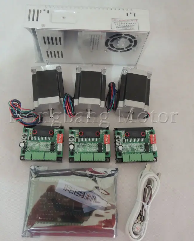Mach3 USB ЧПУ маршрутизатор комплект 3 оси, 3 шт. Драйвер шагового двигателя+ mach3 USB интерфейсная плата+ 3 шт. nema23 шаговый двигатель+ блок питания