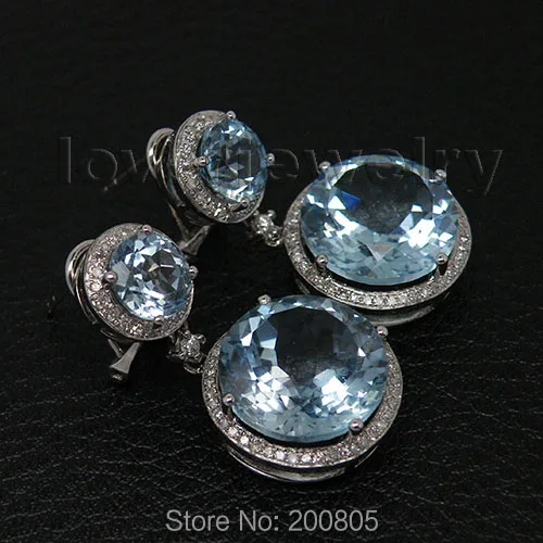 21.72Ct, натуральный бриллиант, голубой топаз, серьги, 14 к, белое золото, для свадьбы, ER002