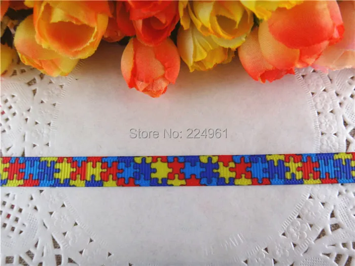 Новое прибытие 3/8 ''(9 мм) головоломка Спортивная печатная лента из grosgrain мультфильм лента diy 10 рулетка для измерения в ярдах WQ14050815