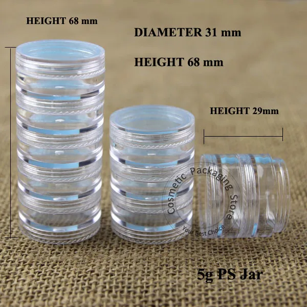 10 шт./лот высокое качество 5*5 г пс крем многоразовый контейнер 1/6OZ бутылка fcial для крема, контейнер для косметики стекируемые путешествия горшок