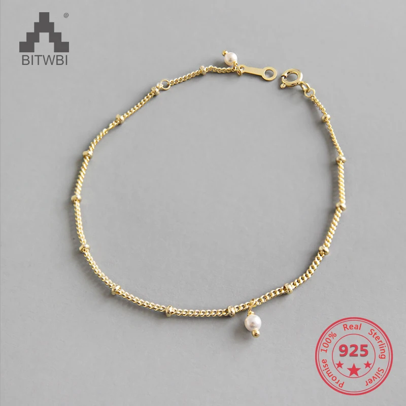 Gold Color Inter-bead Chain Genuine 100% 925 Sterling Silver Chain Link Women Bracelet Bracelet Japan Jewelry Girl's