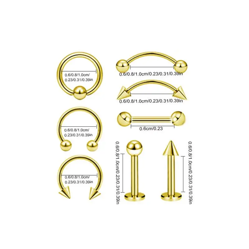 Eye Studs Nasal Ring Jewelry 8 Pack Mix Set Tattoo Piercing Stainless Steel Lip Nail Employee Benefits Housewarming New | Украшения и