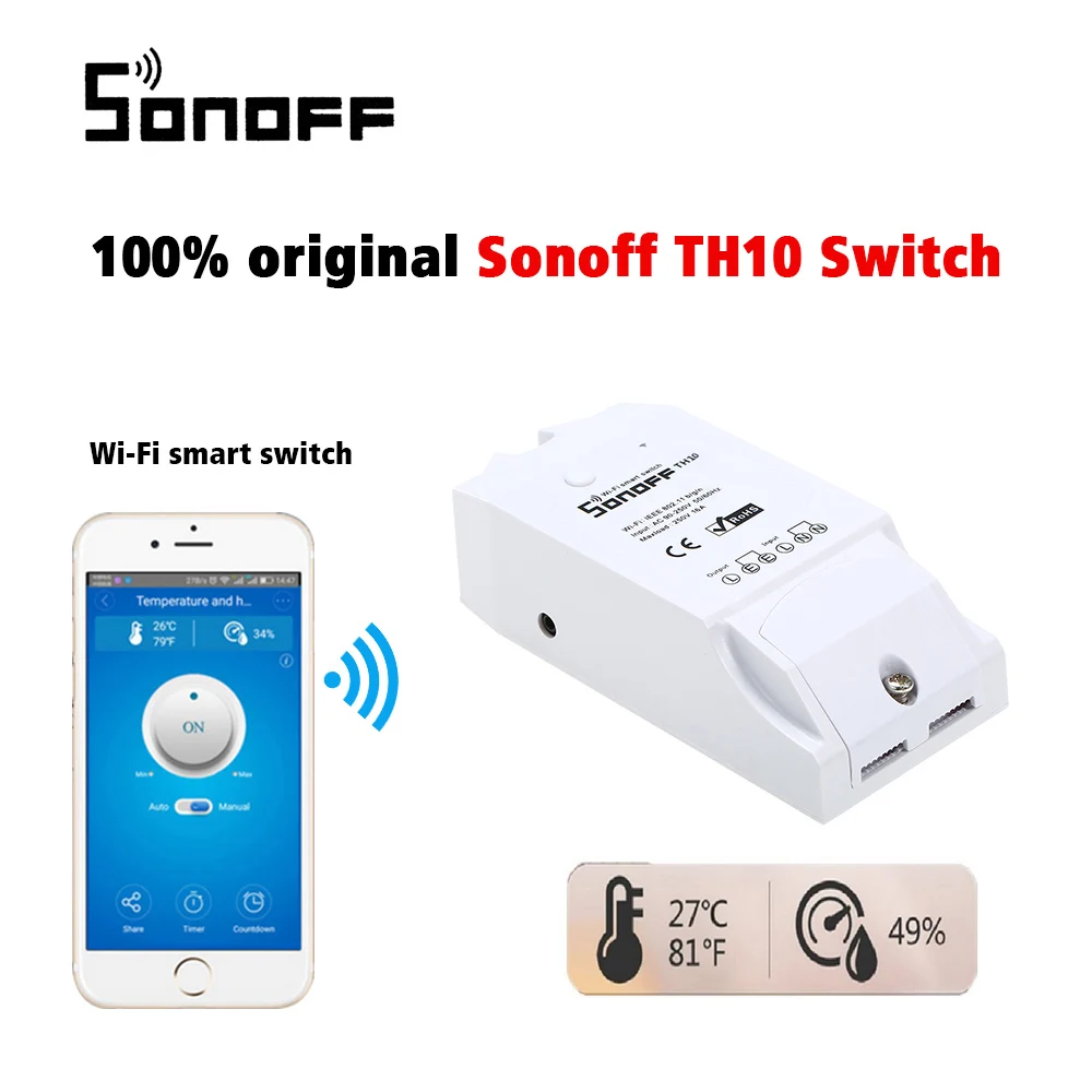 Sonoff TH10 Wi-Fi умный переключатель умный дом автоматизация 10А 2200 Вт беспроводной переключатель модули с датчиком температуры монитор влажности