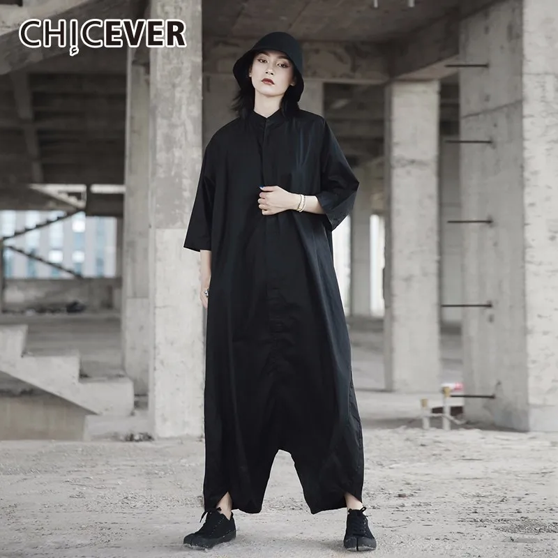 CHICEVER черный для женщин s комбинезон свободные Oversize три четверти рукав подол