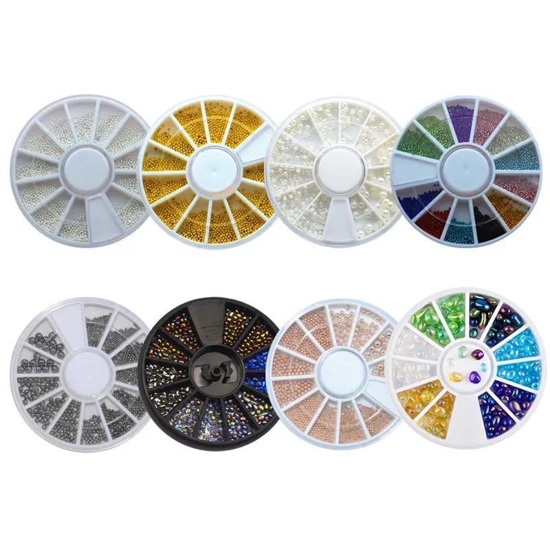 Колесные бусины для дизайна ногтей Мини Круглые шарики плоский жемчуг УФ Гель