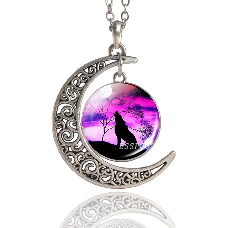 Колье с кабошонами изображением воющего волка полумесяц подвеска волком мужское
