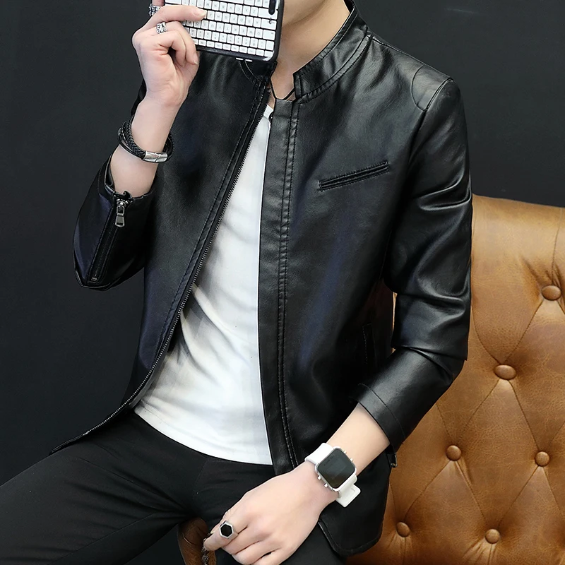 Зимняя мужская одежда из искусственной кожи куртка-бомбер бесплатная доставка |