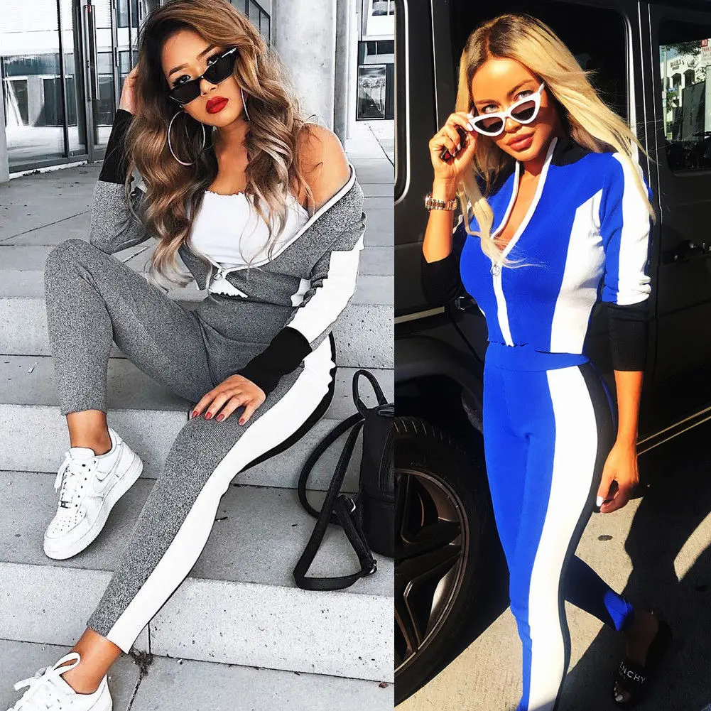 2 шт. женские спортивные штаны с длинным рукавом на молнии | Женская одежда