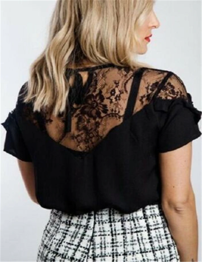 Новые женские черные топы и блузки 2019 модная кружевная блузка на спине туника
