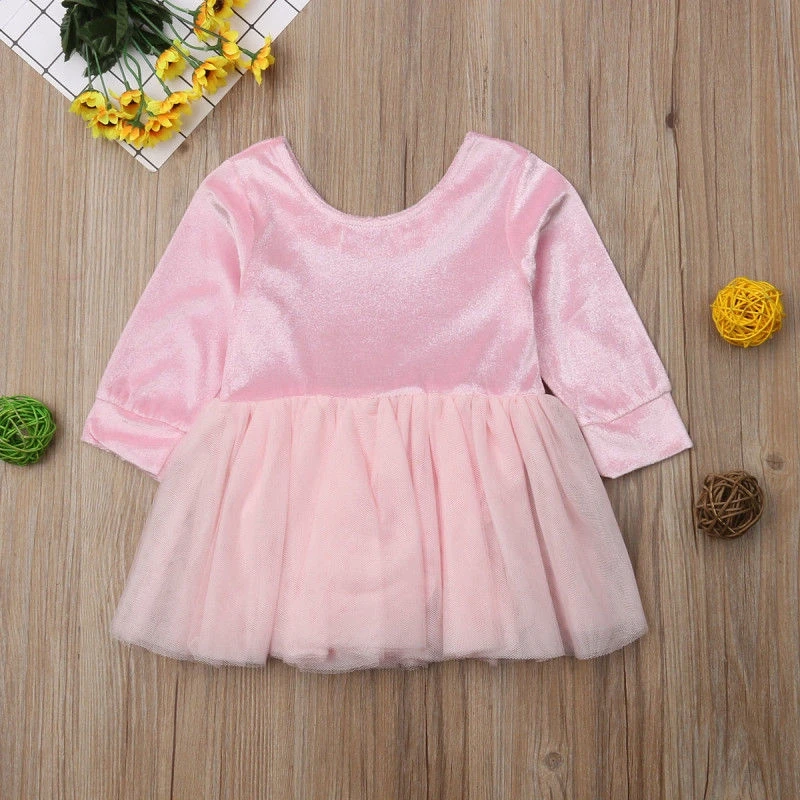 Зимнее теплое бархатное платье пачка в стиле ретро для новорожденных девочек