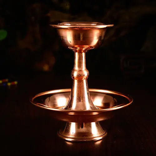 Tibetan Buddhist Offering Water Bowl Divine Focus Ritual Vessel Red Copper 11cm