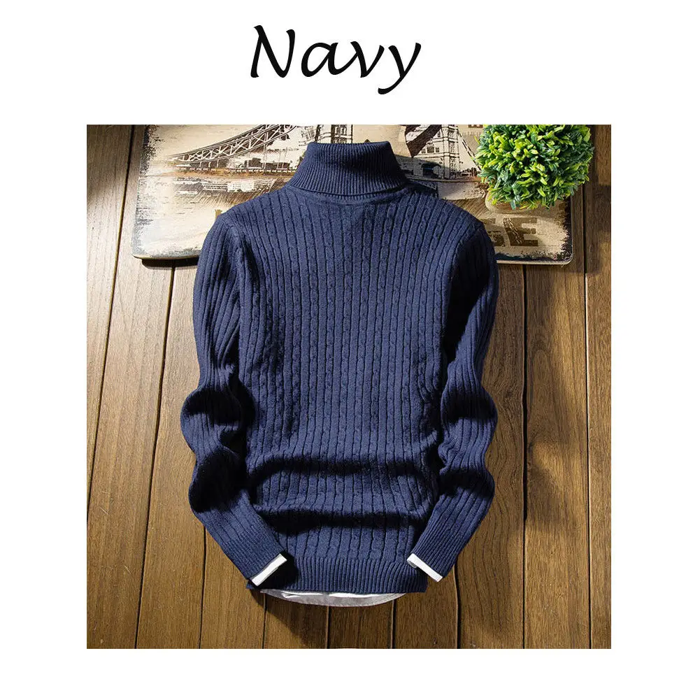 Мужская водолазка из хлопка облегающий вязаный свитер с высоким воротником и