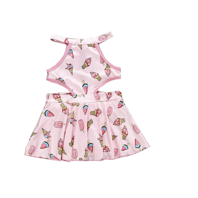 Детский пляжный купальник с открытой спиной для маленьких девочек принтом