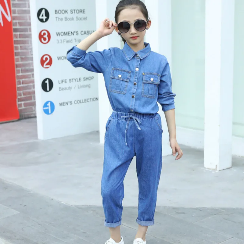 

2019 new spring kids denim clothes set autumn children's cowboy two-piece body suit girls jean jacket clothing set girl jeans