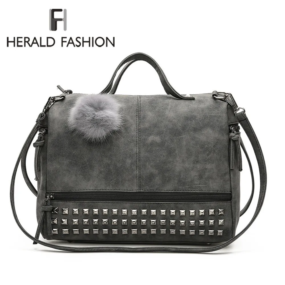Herald Fashion Women Handbags with Rivets Quality Leather Female Shoulder Bag Csual Tote Bags Ladies' Messenger Crossbody | Багаж и