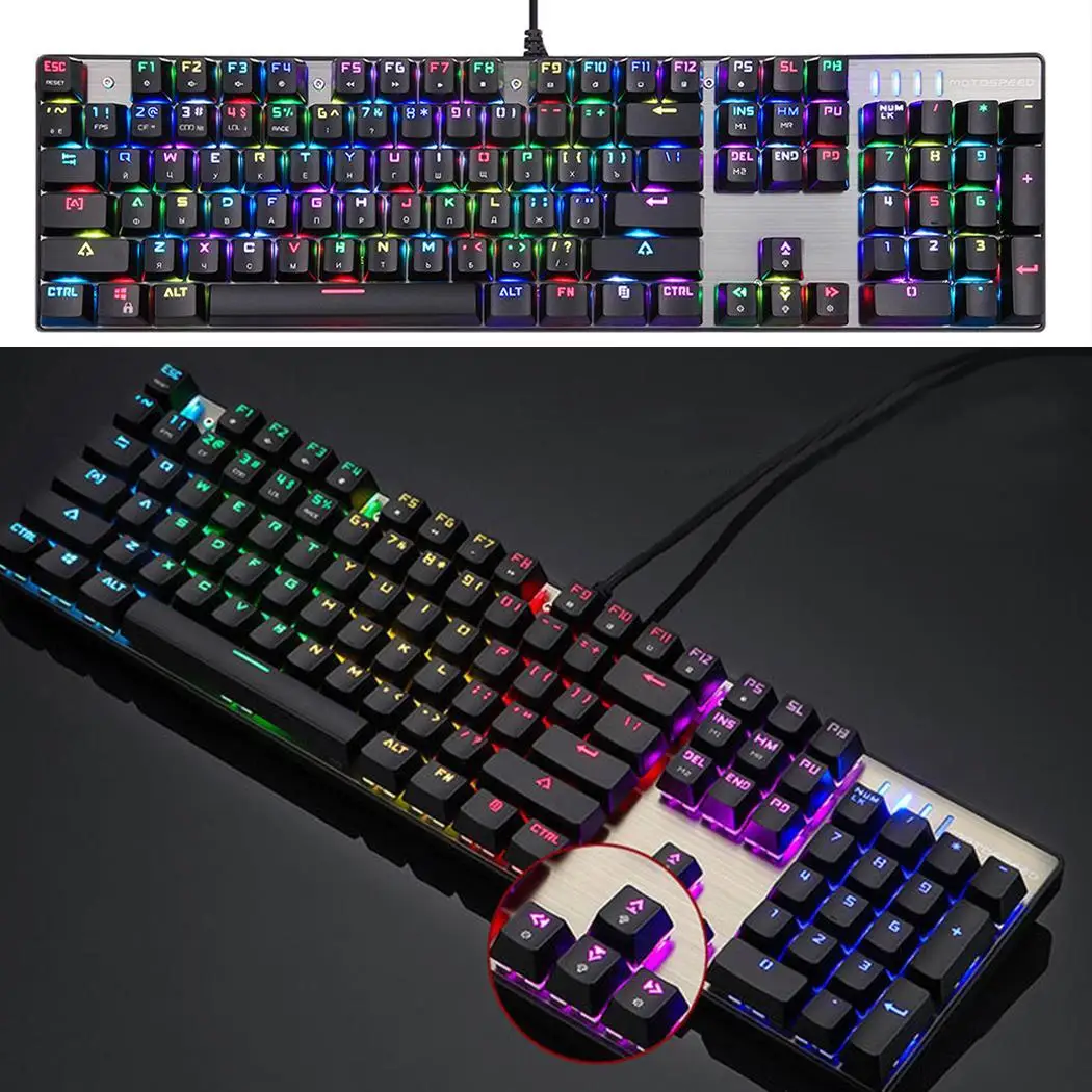 Проводная Механическая клавиатура 104 клавиши настоящий RGB синий переключатель