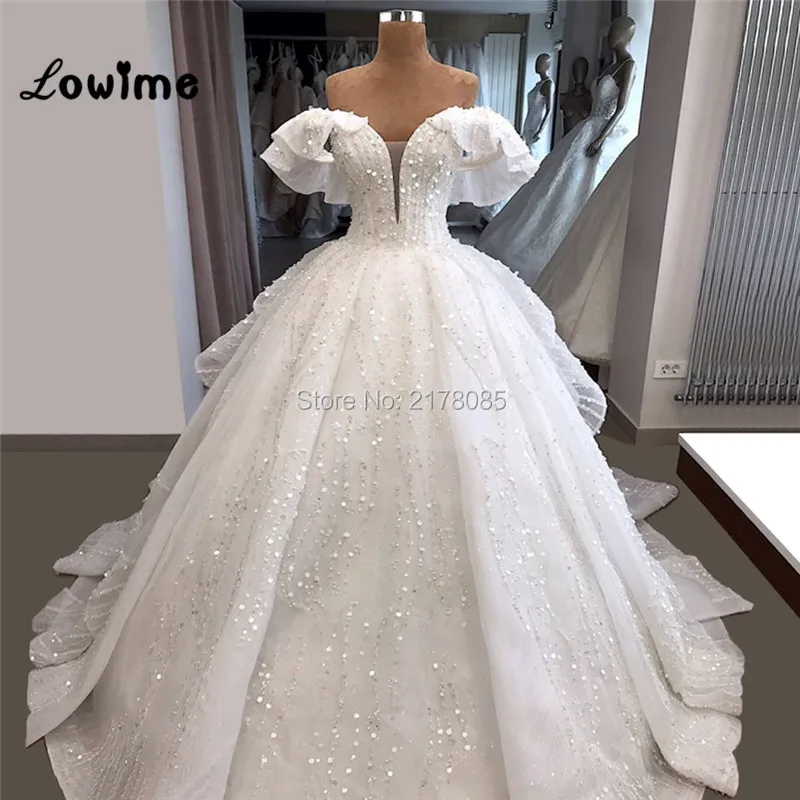

Off Shoulder Shiny White Wedding Dresses 2019 Couture Luxury Arabic Dubai Middle East Women Bridal Gowns Long Bridal Dress New