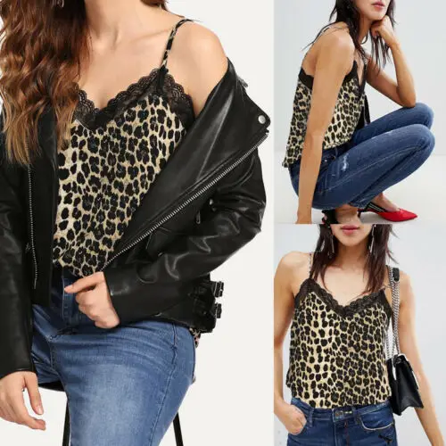 Женская летняя безрукавка на бретельках с леопардовым принтом без рукавов