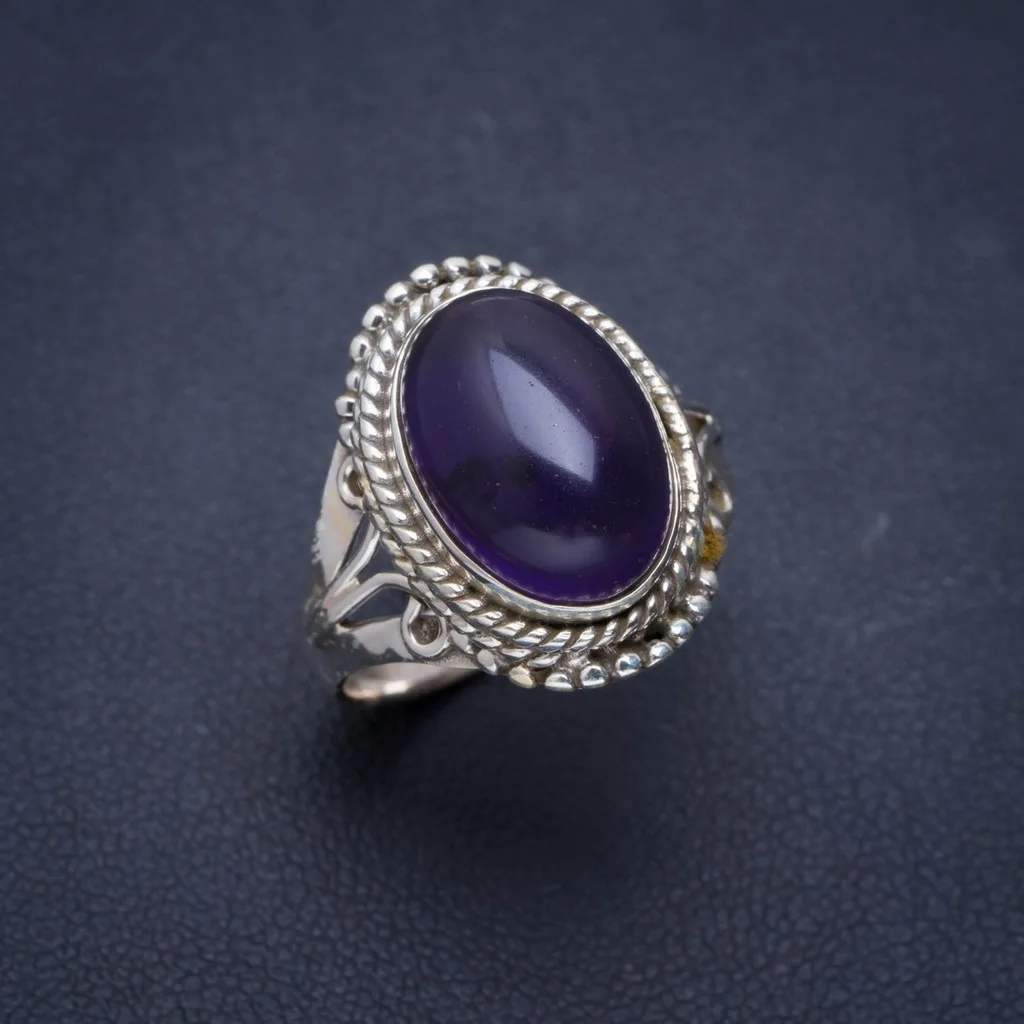 

Natural Amethyst Handmade Unique 925 Sterling Silver Ring 7 A1180