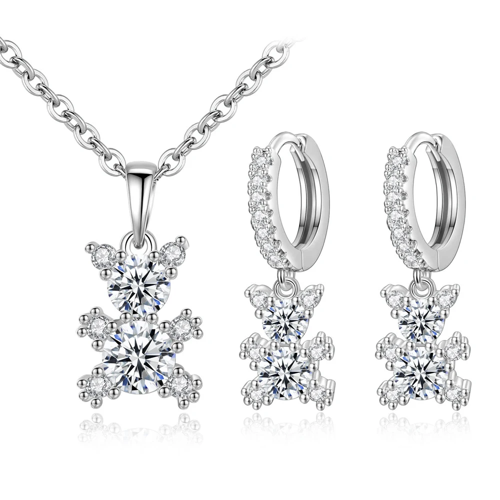 Женские серьги с кулоном в виде милого медведя набор из розового золота