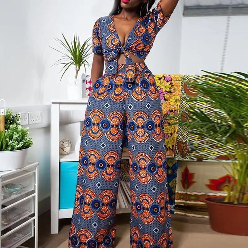 Комплект из двух предметов для женщин Boho Этническая модный принт Глубокий V