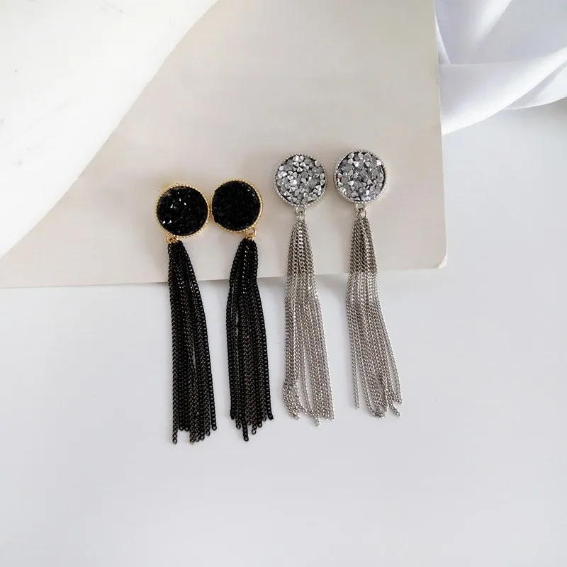 New Fashion Golden Silver Plated Dangle Earring Trendy Hanging Black Rhinestone Long Drop Earrings | Украшения и аксессуары