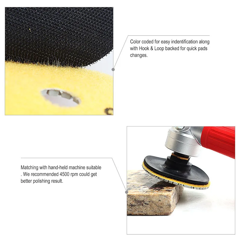 

DC-SFDW3PP02 diamond 4 inch dry/wet 3 step polishing pads for Engineered stone