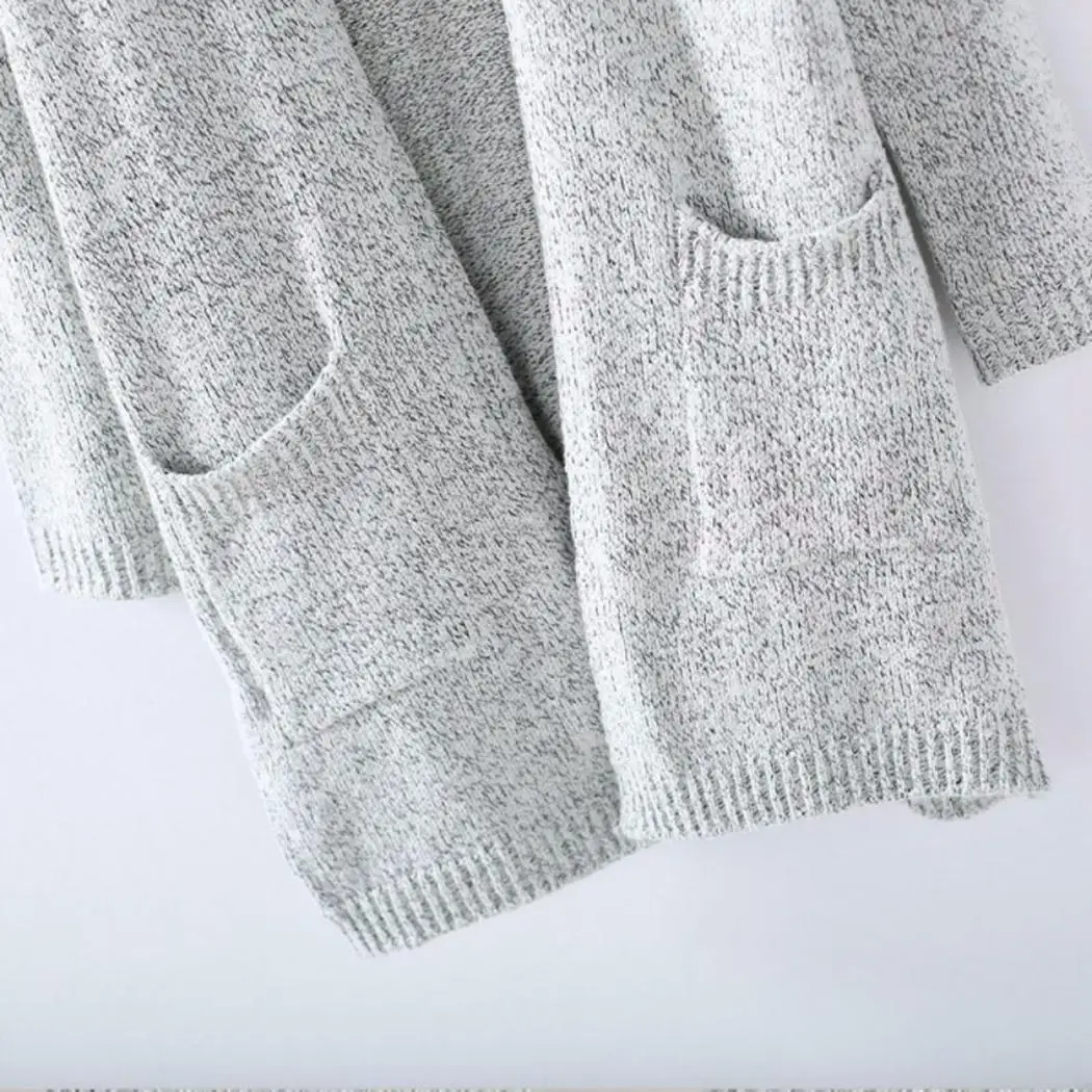 Women Fashion Casual Long Sleeve Solid Color V-Neck Autumn Spring Loose Pockets Knit Cardigan Open Front |