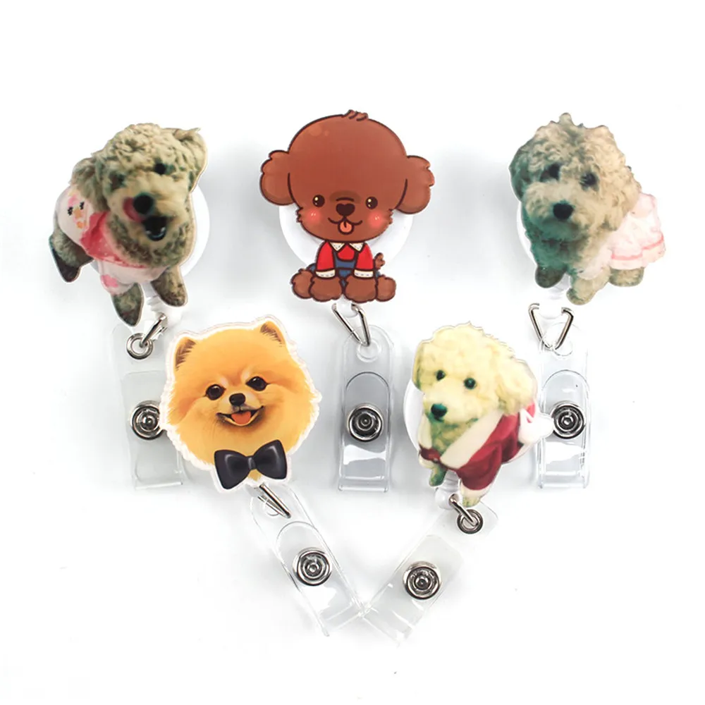 1pc Cute Cartoon Dog Retractable Badge Reel Students Nurse Exhibition Pull Key Holder ID Name Card School Supplies|Бейджи и