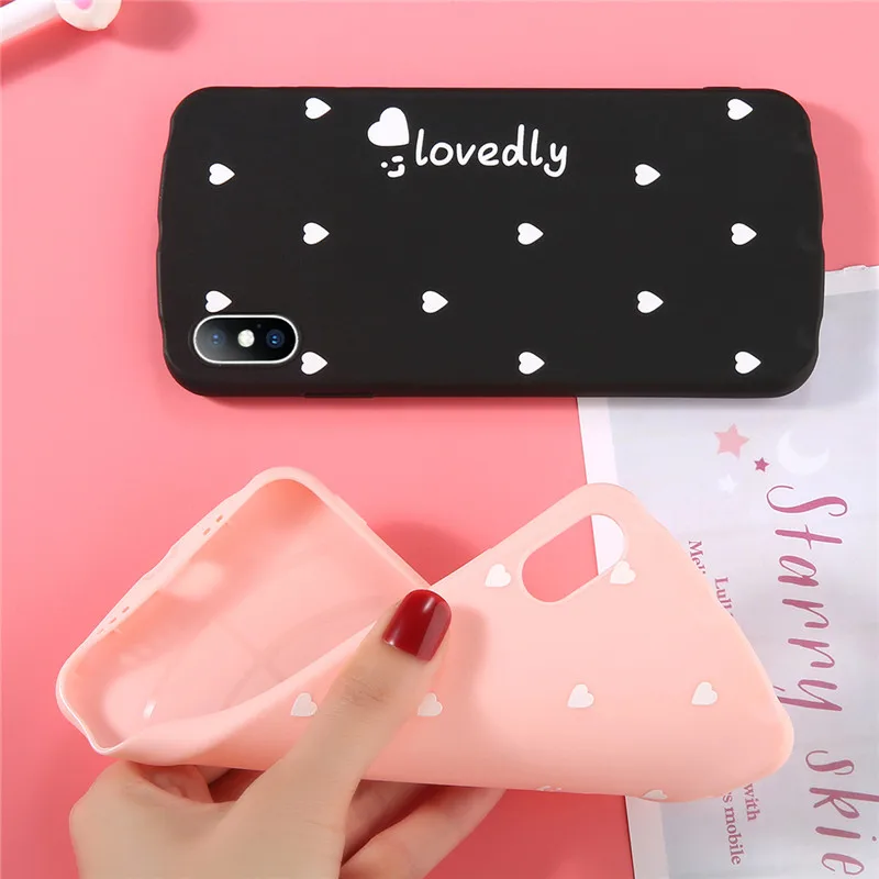 USLION Love Heart Pattern Чехлы для iPhone 6 6S 7 8 Plus XS Max XR X Письмо Мягкий ТПУ силиконовый простой
