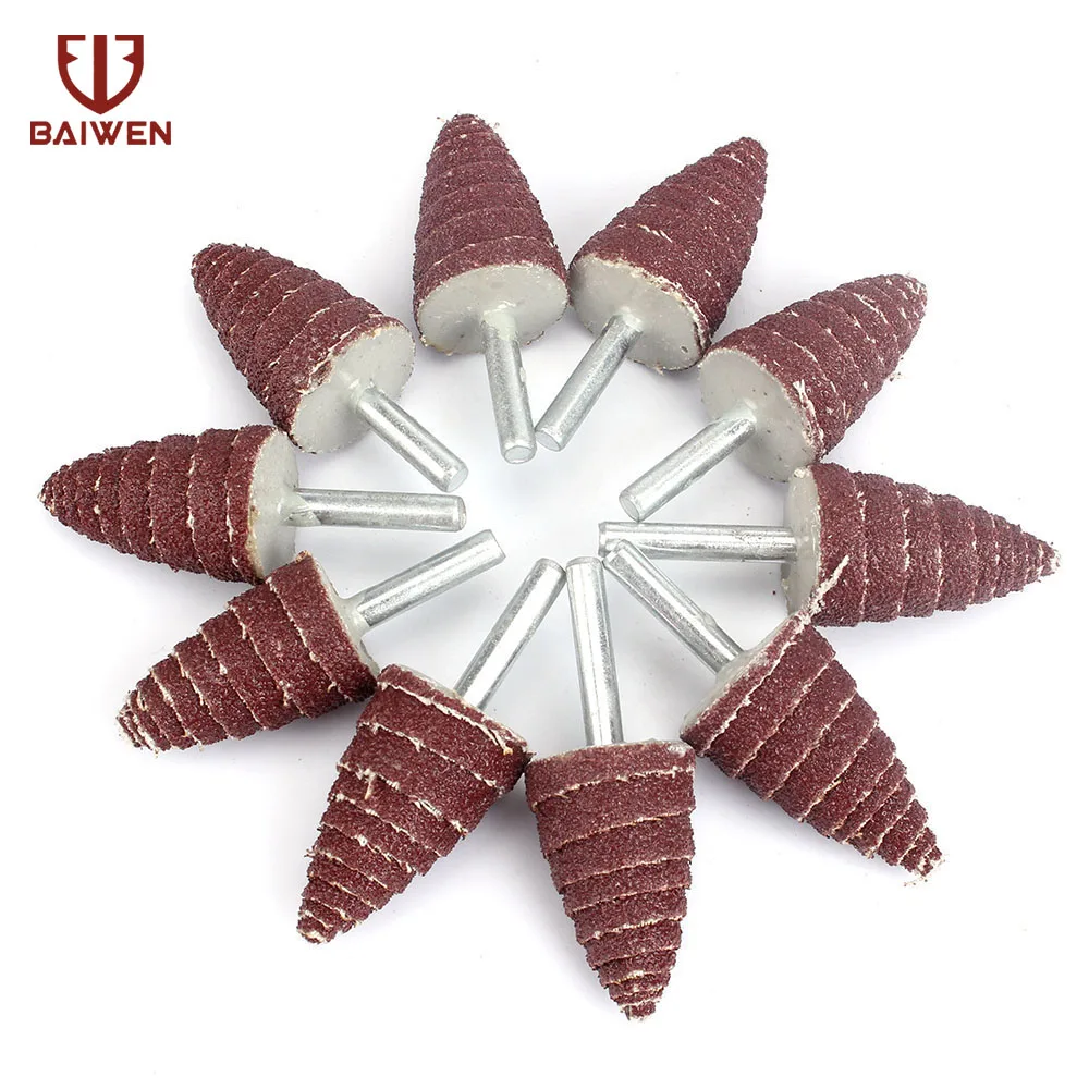 

10/30/50 Pcs Cone Grinding Head Sandpaper For Metal Polishing 25x3mm 80-320 Grit