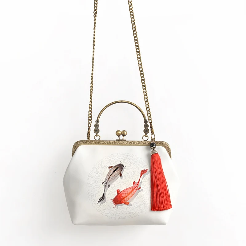 

Chinoiserie Retro Printing Chain Bag Ladies Chinese Style Handbag Cheongsam Shoulder Frame Messenger Bag Girls