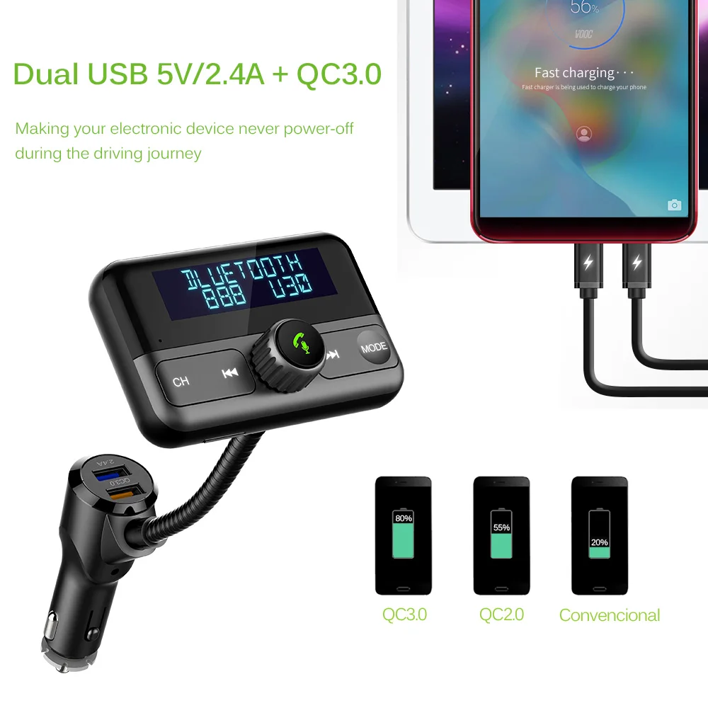 Car USB FM Transmitter Mp3 Music Play Tool LCD Display Charger Adapter Dual Bluetooth IC Sound Control |