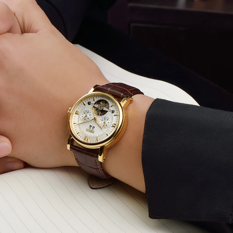 Мужские часы Switzerland Nesun Skeleton Tourbillon роскошные брендовые автоматические