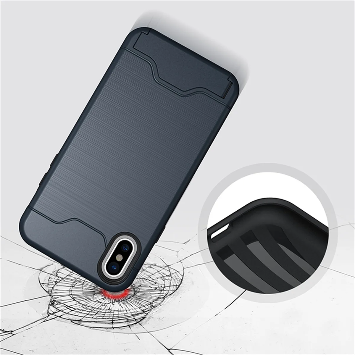 For iPhone X Xs Case Shockproof Dual Layer Slim Carbon Fiber Protective Armor Back Cover Hoesje Card Slot Kickstand | Мобильные